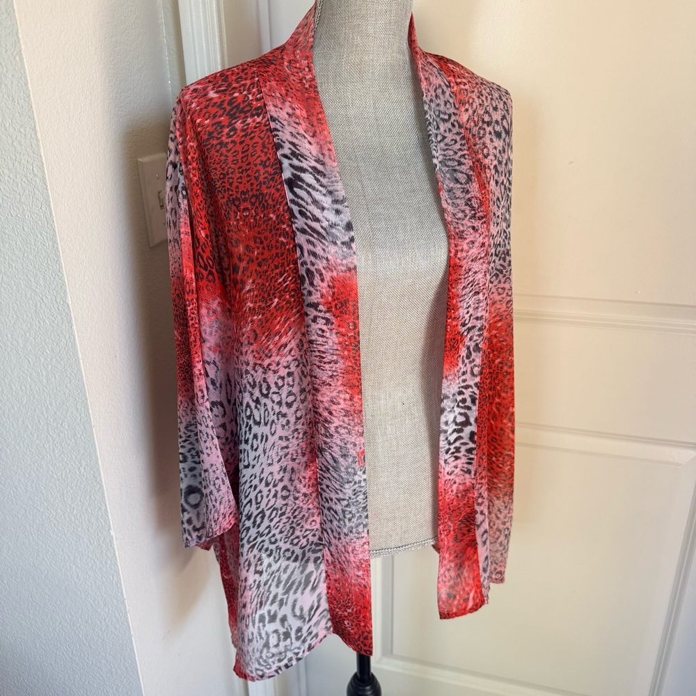 Citron Red and Pink Leopard Print Open-Front Shrug